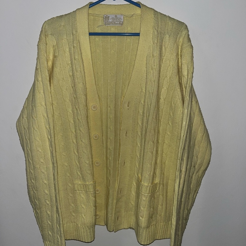 Vintage Sears The Men’s Store Yellow Cable Knit Button-Front Cardigan~L/XL